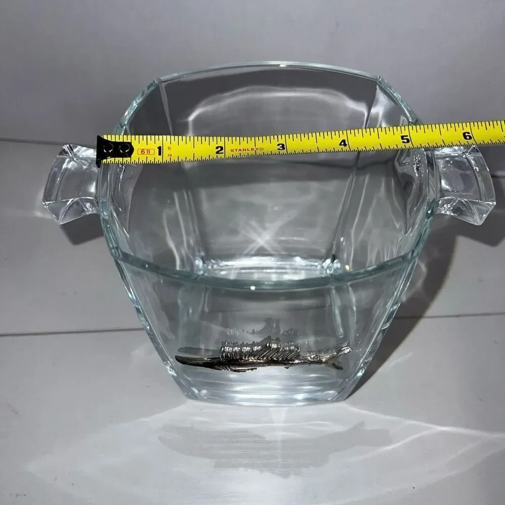 Vintage Maurice Milleur Clear Ice Bucket With Silver Plate Marlin Classic Beach